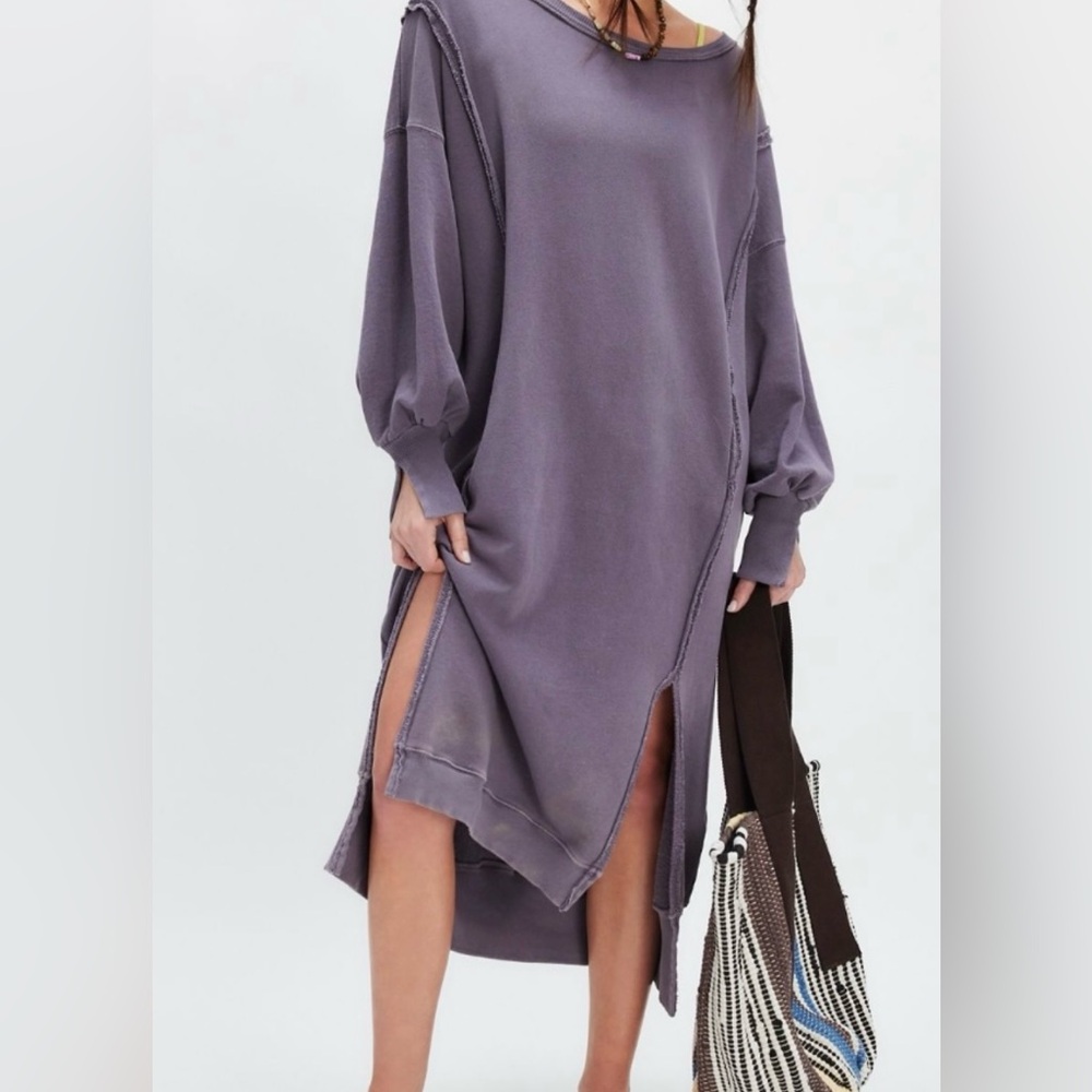 FREE PEOPLE We The Free Camden Maxi Sweatshirt Dress Fig Violet, XS